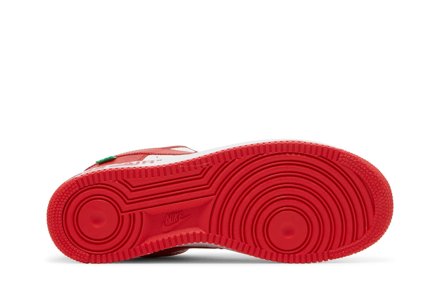 Give a description for a Nike Air Force 1 Low X Louis Vuitton By Virgil Abloh White Red