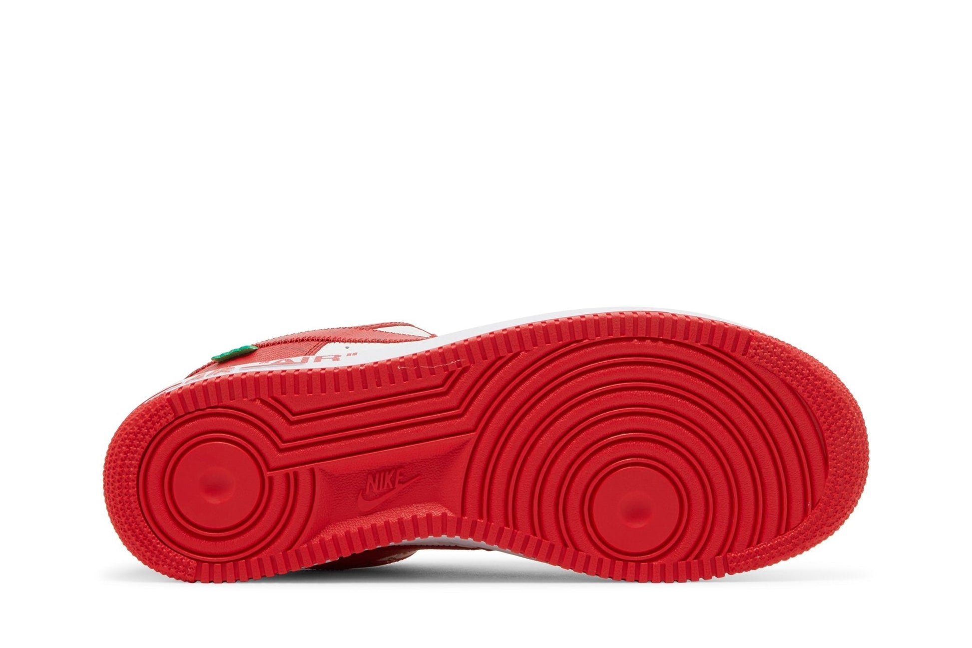 Give a description for a Nike Air Force 1 Low X Louis Vuitton By Virgil Abloh White Red